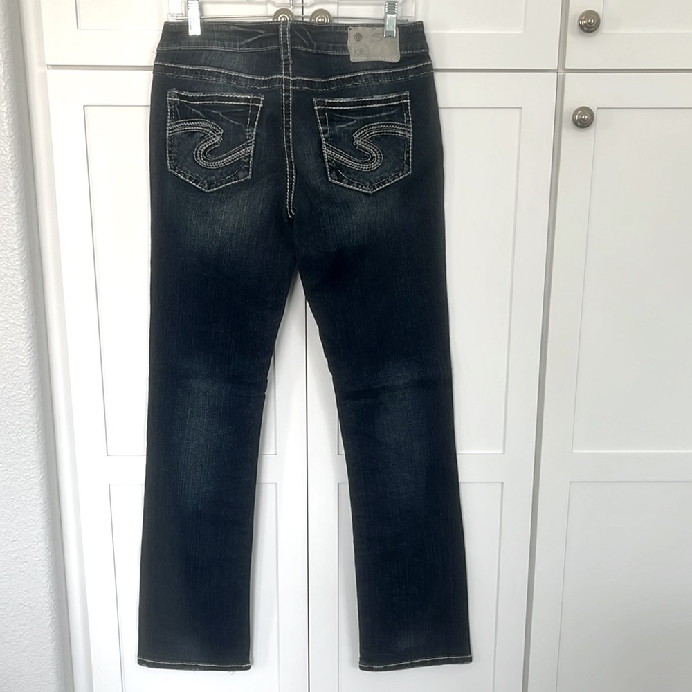 SILVER JEANS Aiko Mid Slim Boot Distressed Blue Medium-Dark Wash Size 27x33 New